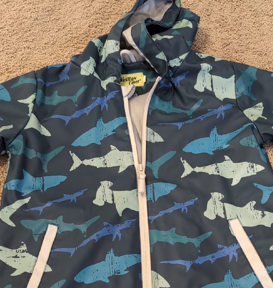 Western Chief Shark Print Raincoat - Blue and Green